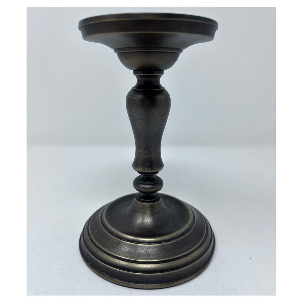 Restoration Hardware Durable Metal Brushed Brass Finish Candle Holder 6" Tall